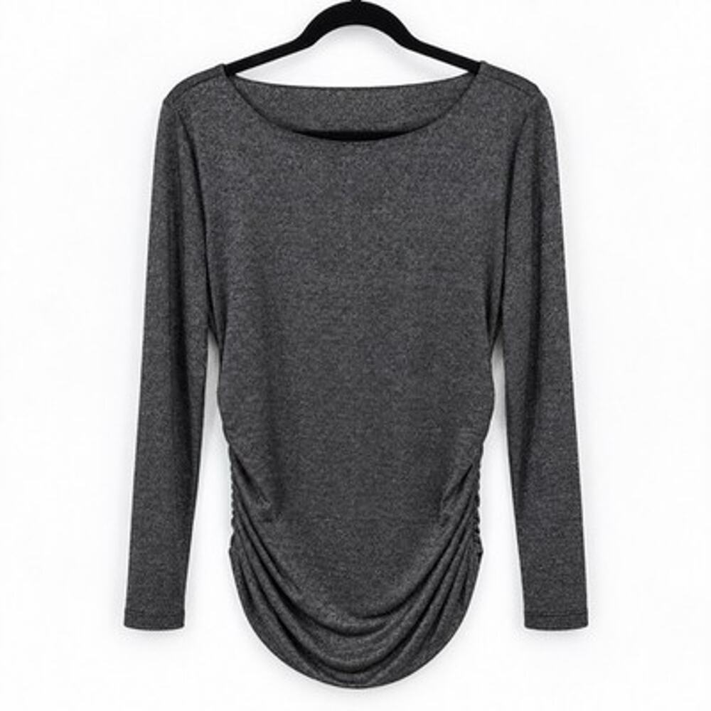 Soft Surroundings Medium Top Silver Metallic Boatneck Ruched Sides Holiday